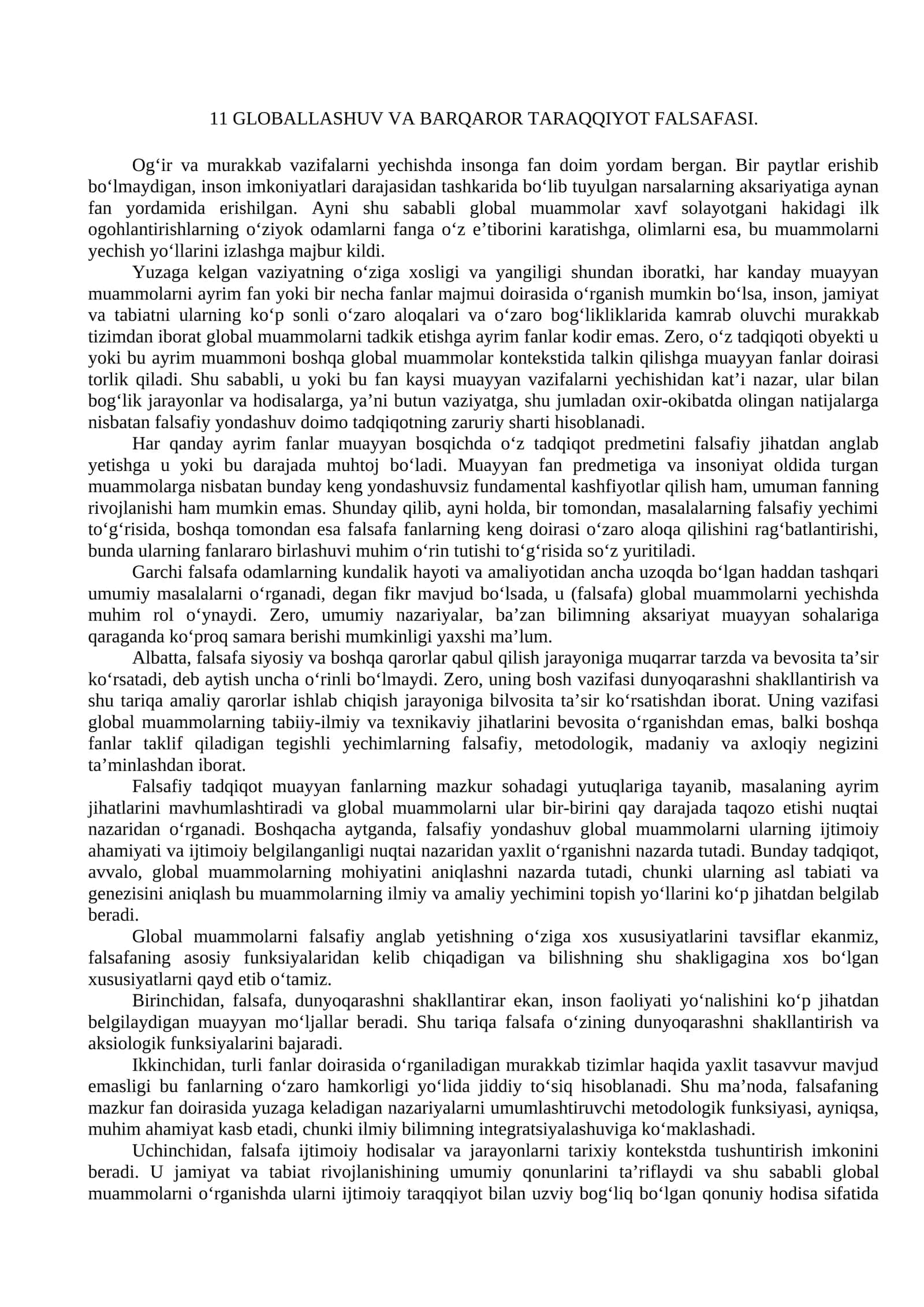 11 GLOBALLASHUV VA BARQAROR TARAQQIYOT FALSAFASI 1