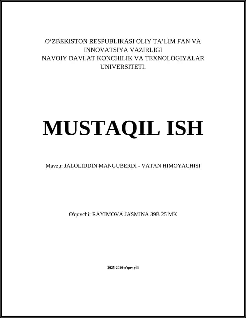 JALOLIDDIN MANGUBERDI - VATAN HIMOYACHISI 1