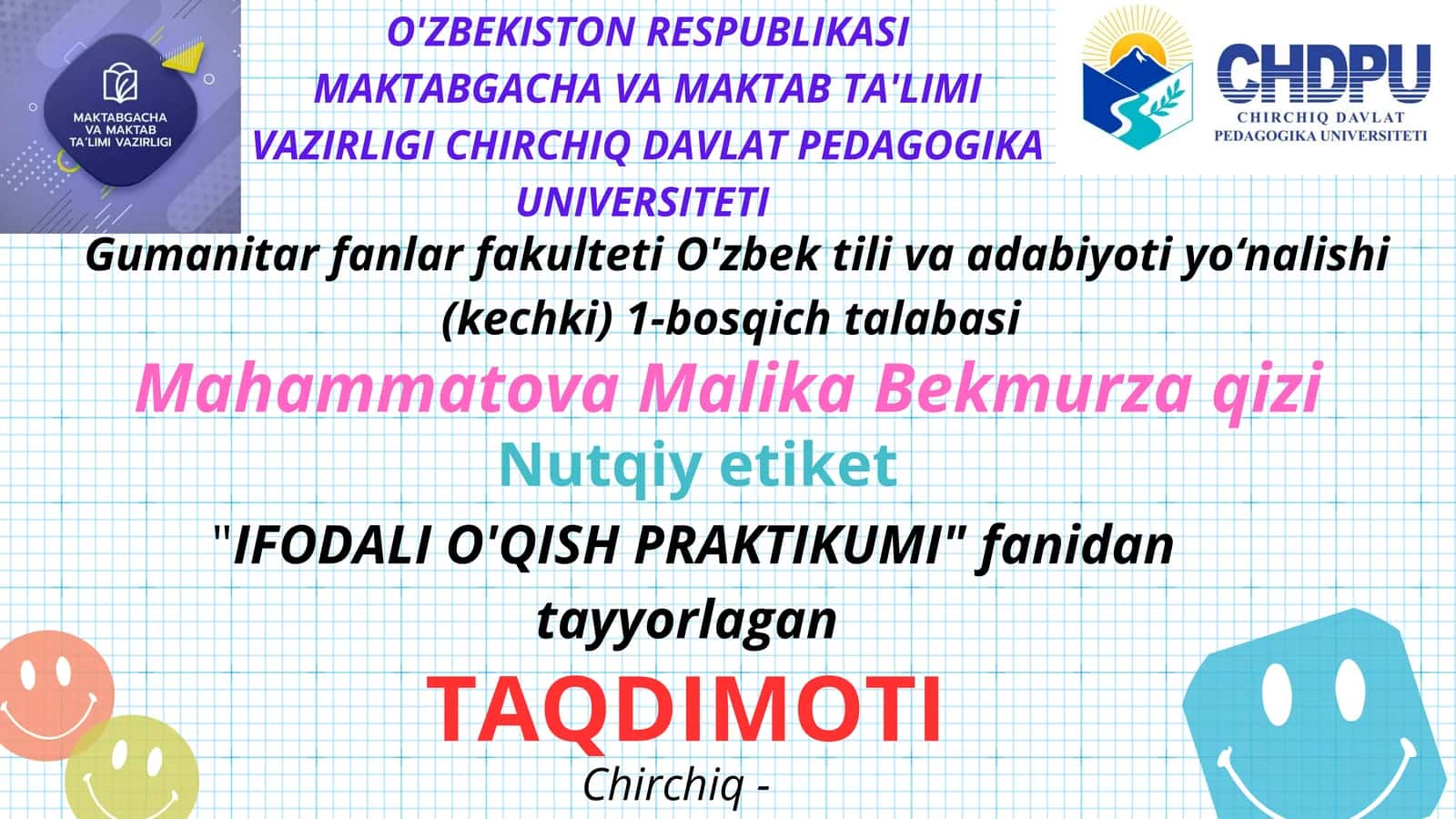 IFODALI O'QISH PRAKTIKUMI 1
