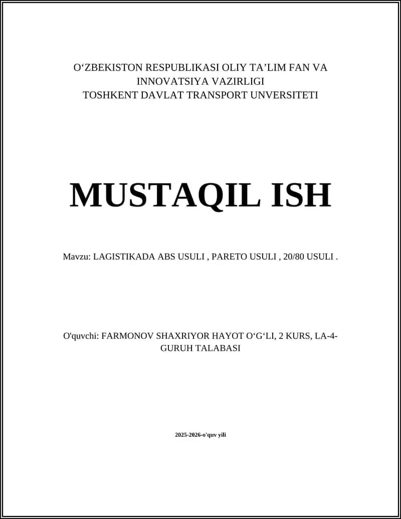LAGISTIKADA ABS USULI 1