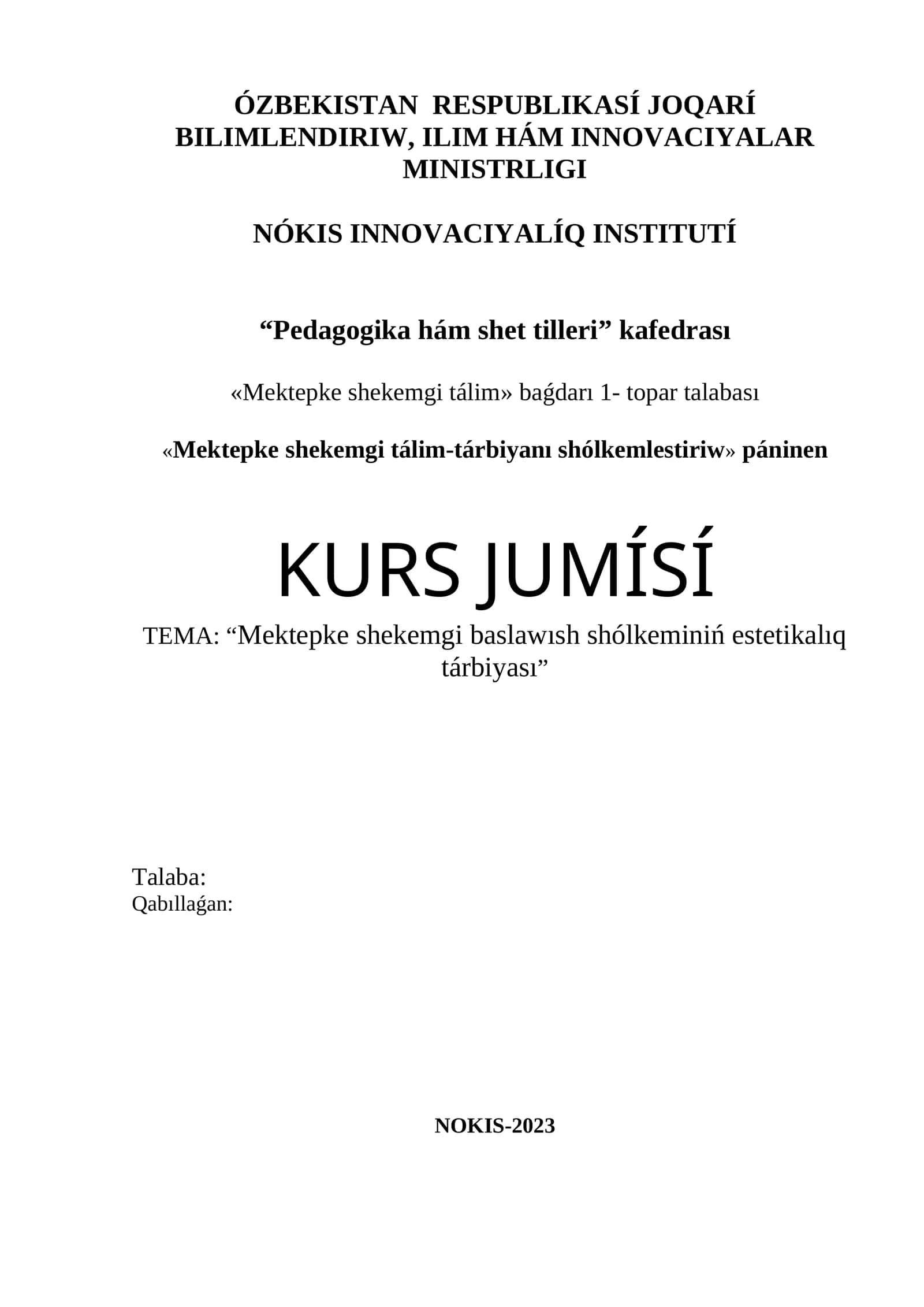 Mekepke shekemgi baslawısh shólkeminiń estetikalıq tárbiyası 1