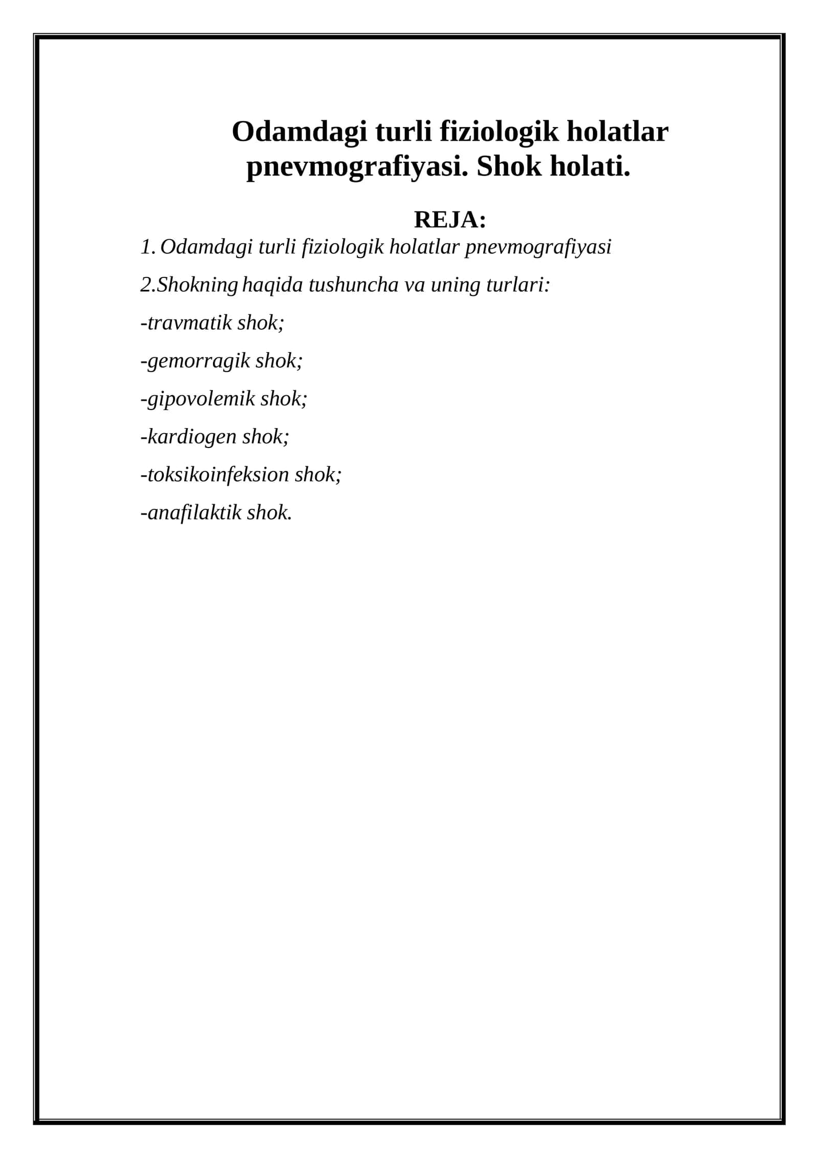 Odamdagi turli fiziologik holatlar pnevmografiyasi. Shok holati 1