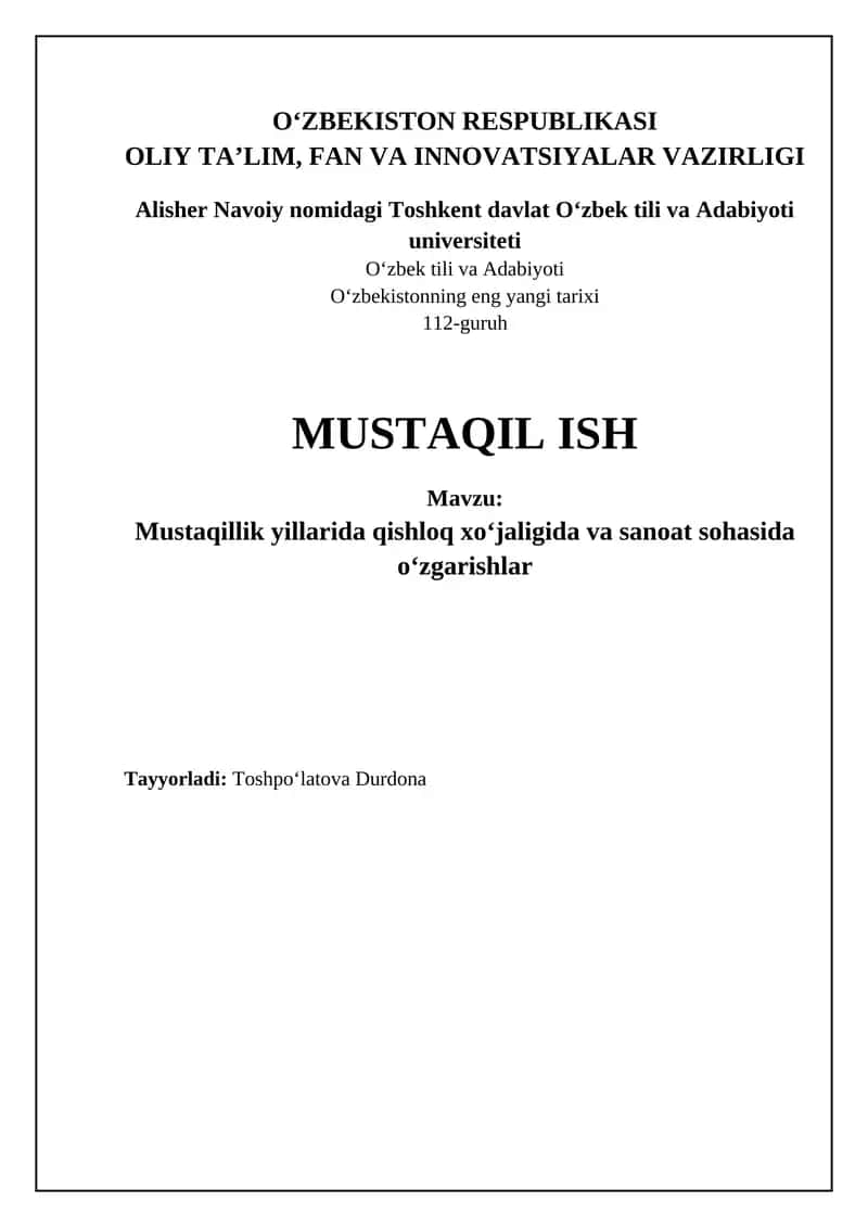 Qishloq xo'jaligi va sanoatdagi islohotlar: Mustaqillik yillaridagi o'zgarishlar 1