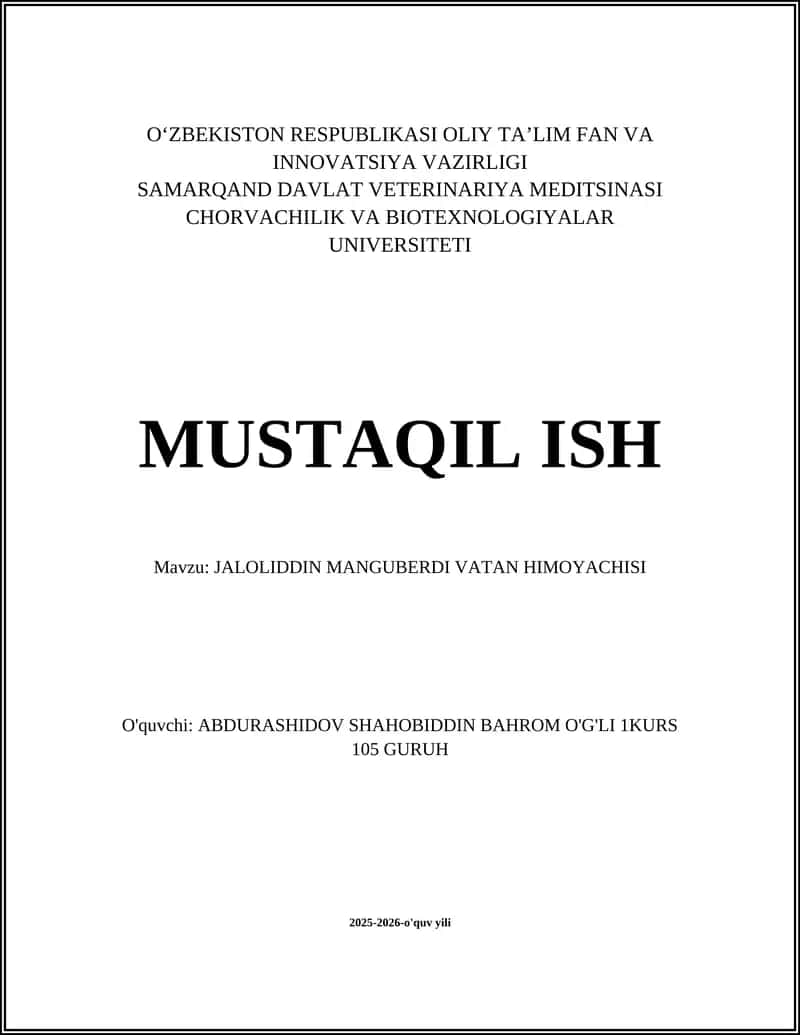 JALOLIDDIN MANGUBERDI VATAN HIMOYACHISI 1