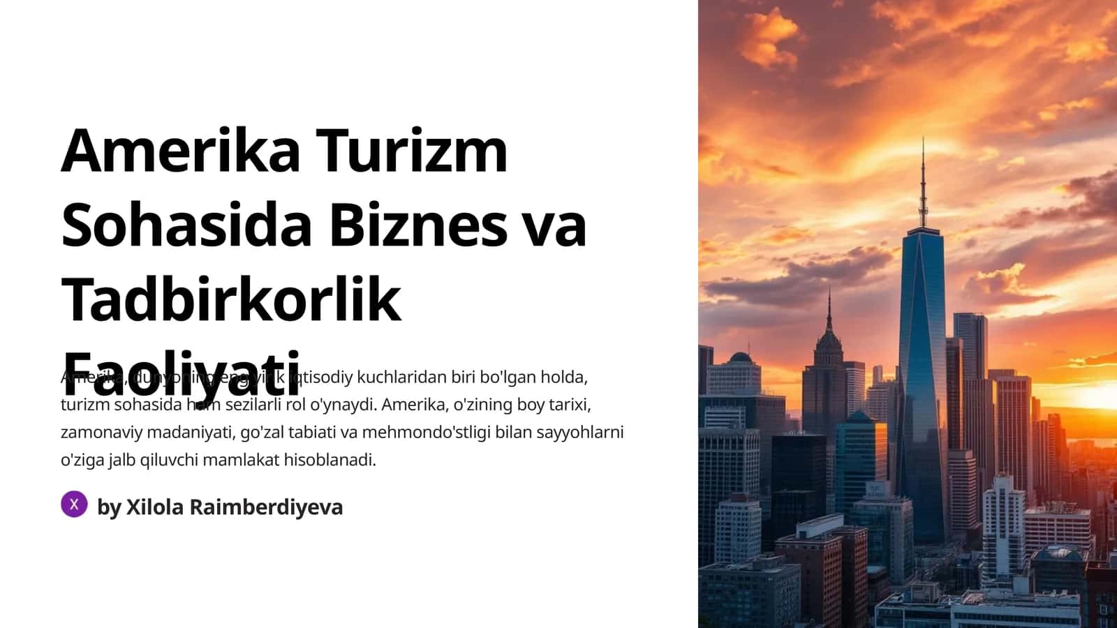 Amerika Turizm Sohasida Biznes va Tadbirkorlik Faoliyati 1