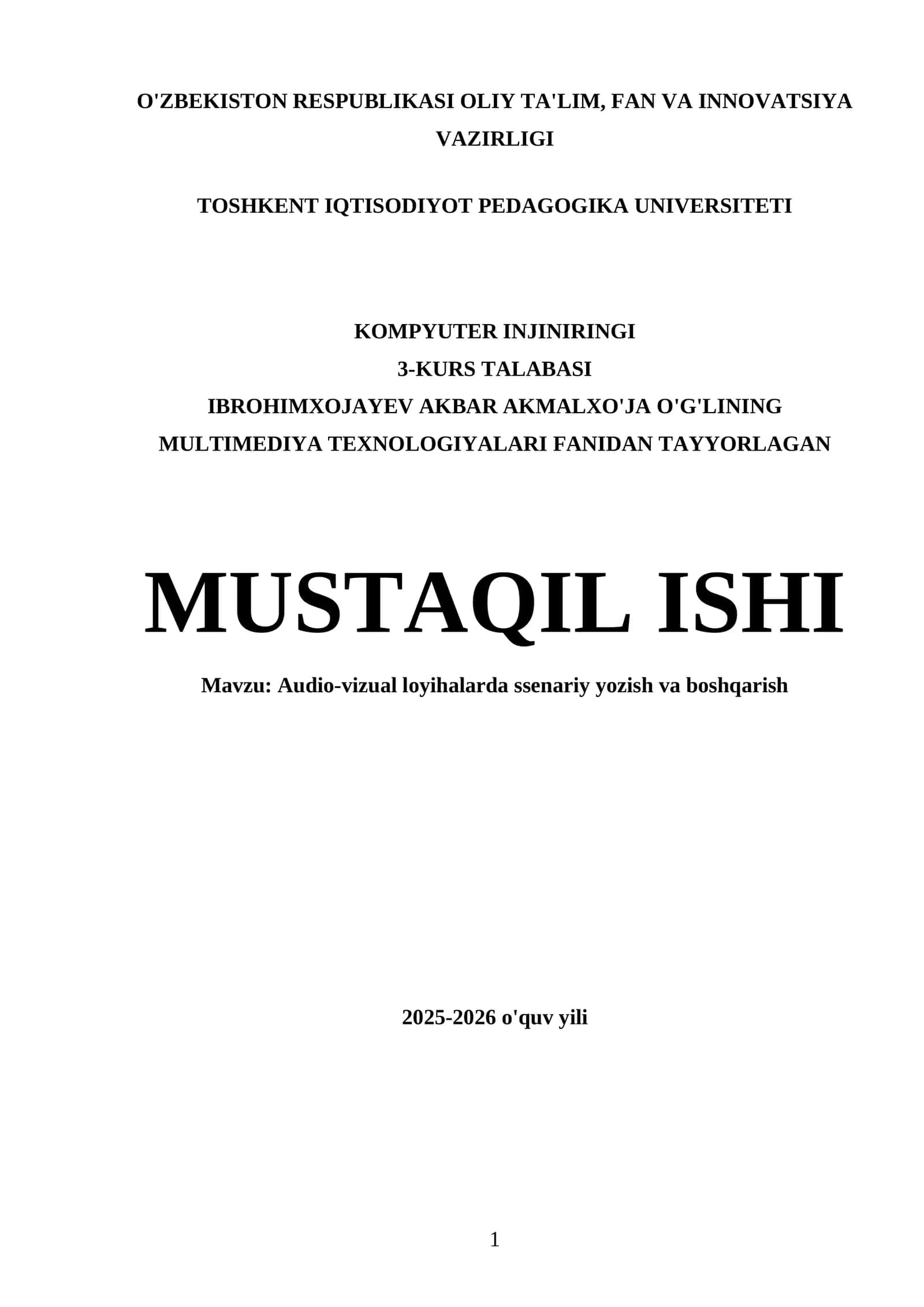 Audio-vizual loyihalarda ssenariy yozish va boshqarish 1