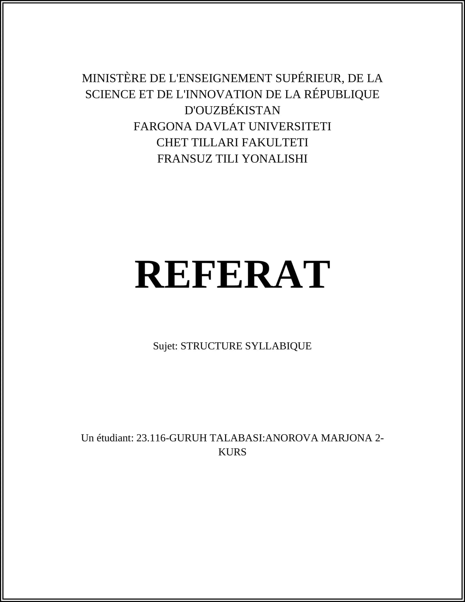 REFERAT: STRUCTURE SYLLABIQUE 1