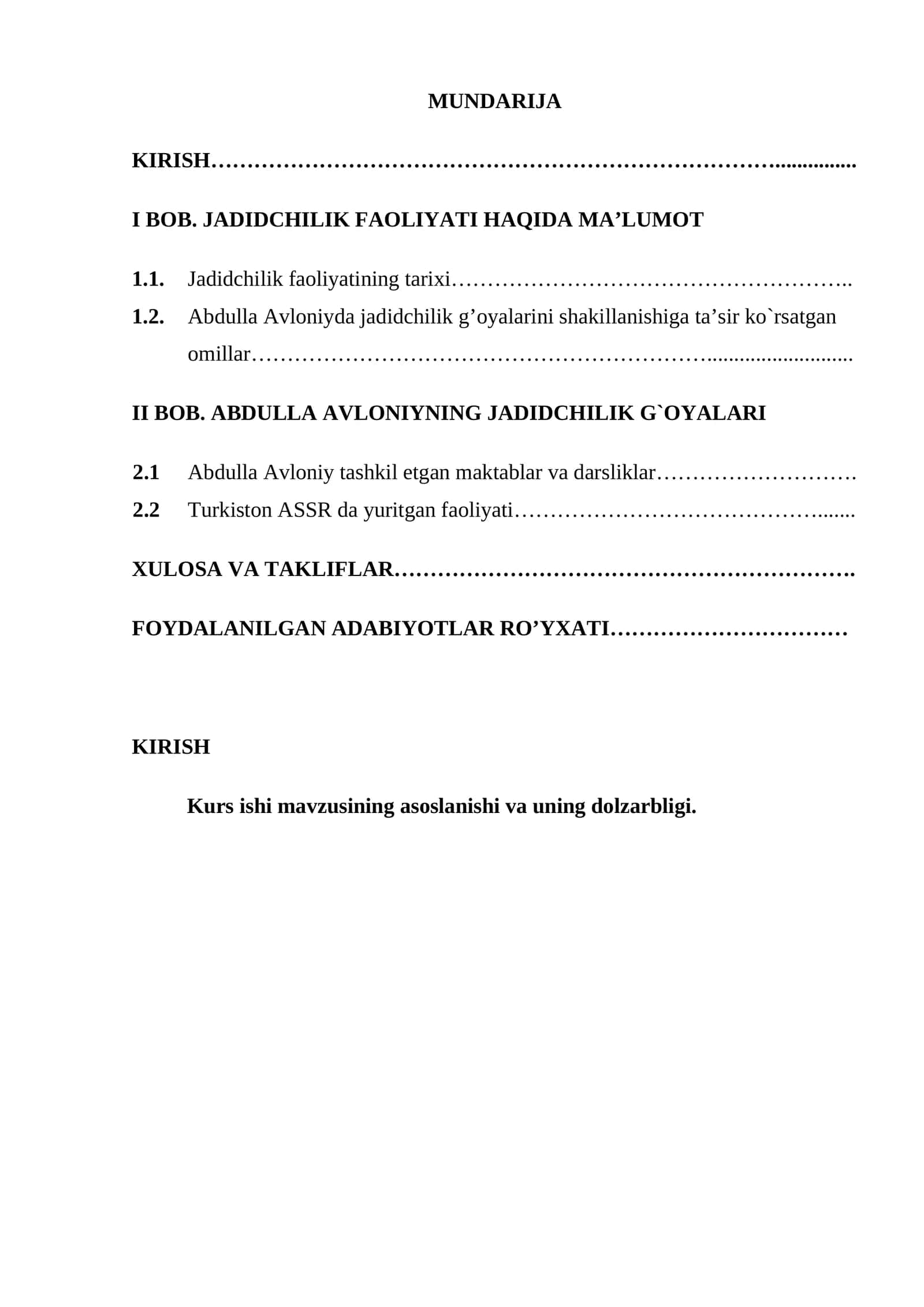 Kurs ishi mavzusining asoslanishi va uning dolzarbligi 1