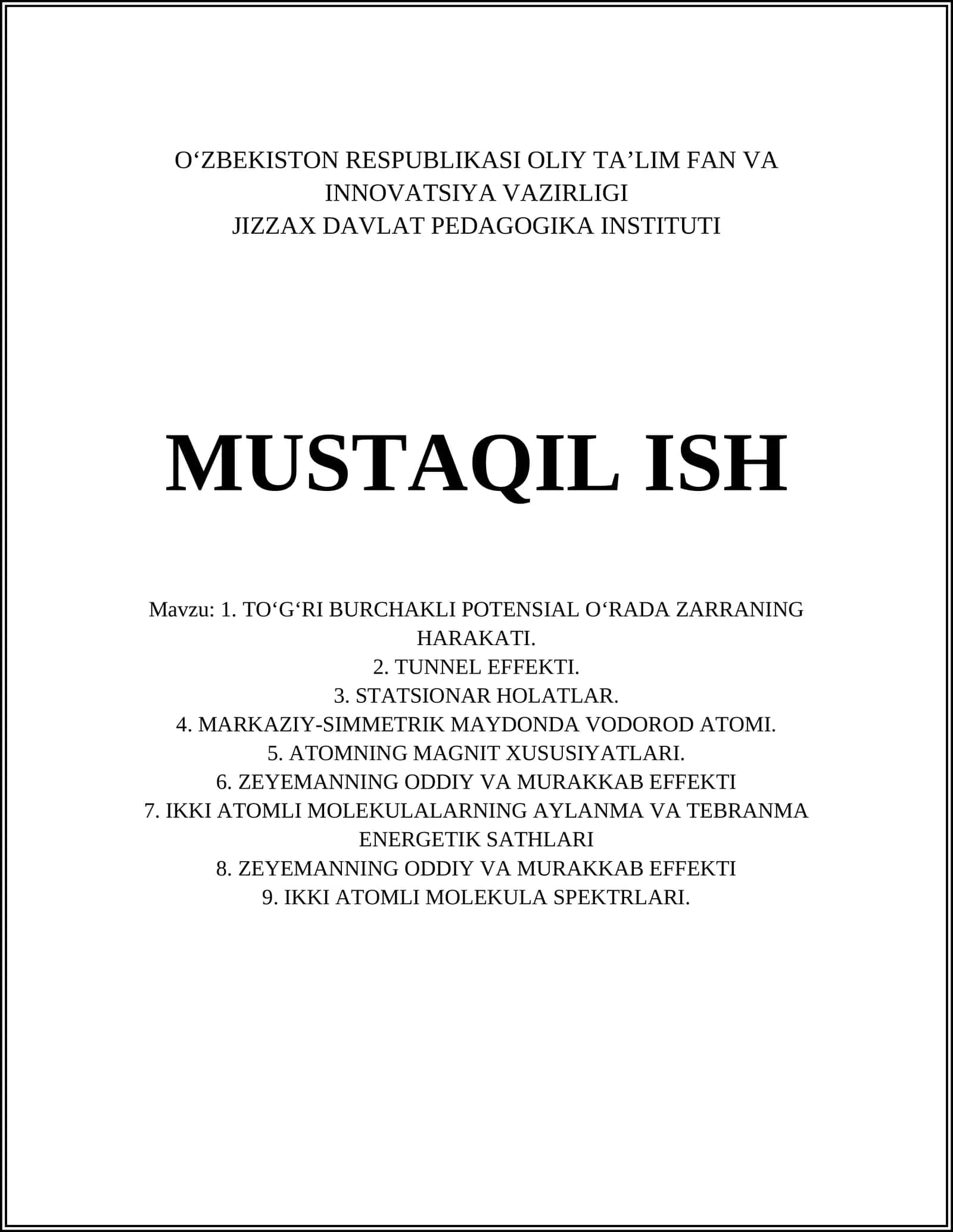 TO‘G‘RI BURCHAKLI POTENSIAL O‘RADA ZARRANING HARAKATI 1