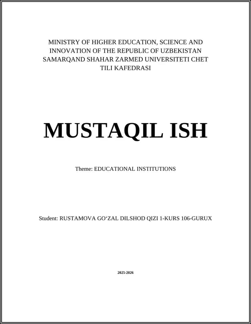 Chet Tili Kafedrasi Mustaqil Ish 1