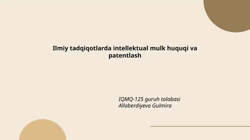 Ilmiy tadqiqotlarda intellektual mulk huquqi va patentlash 1