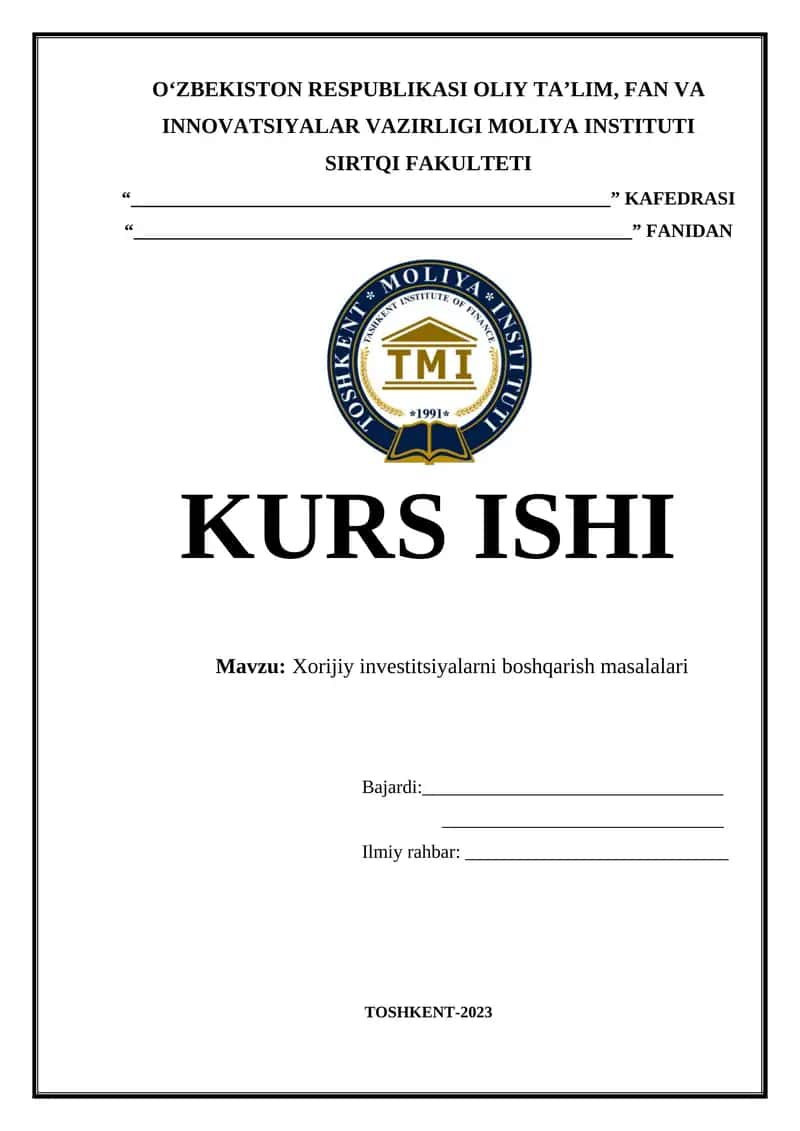 Xorijiy investitsiyalarni boshqarish masalalari 1