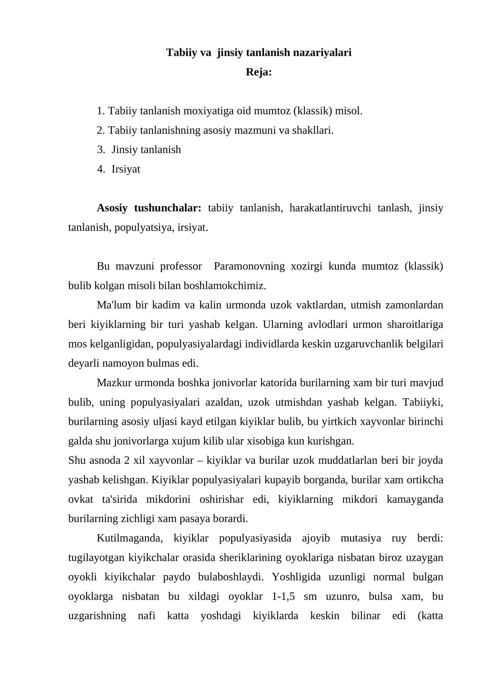 Tabiiy va jinsiy tanlanish nazariyalari 1