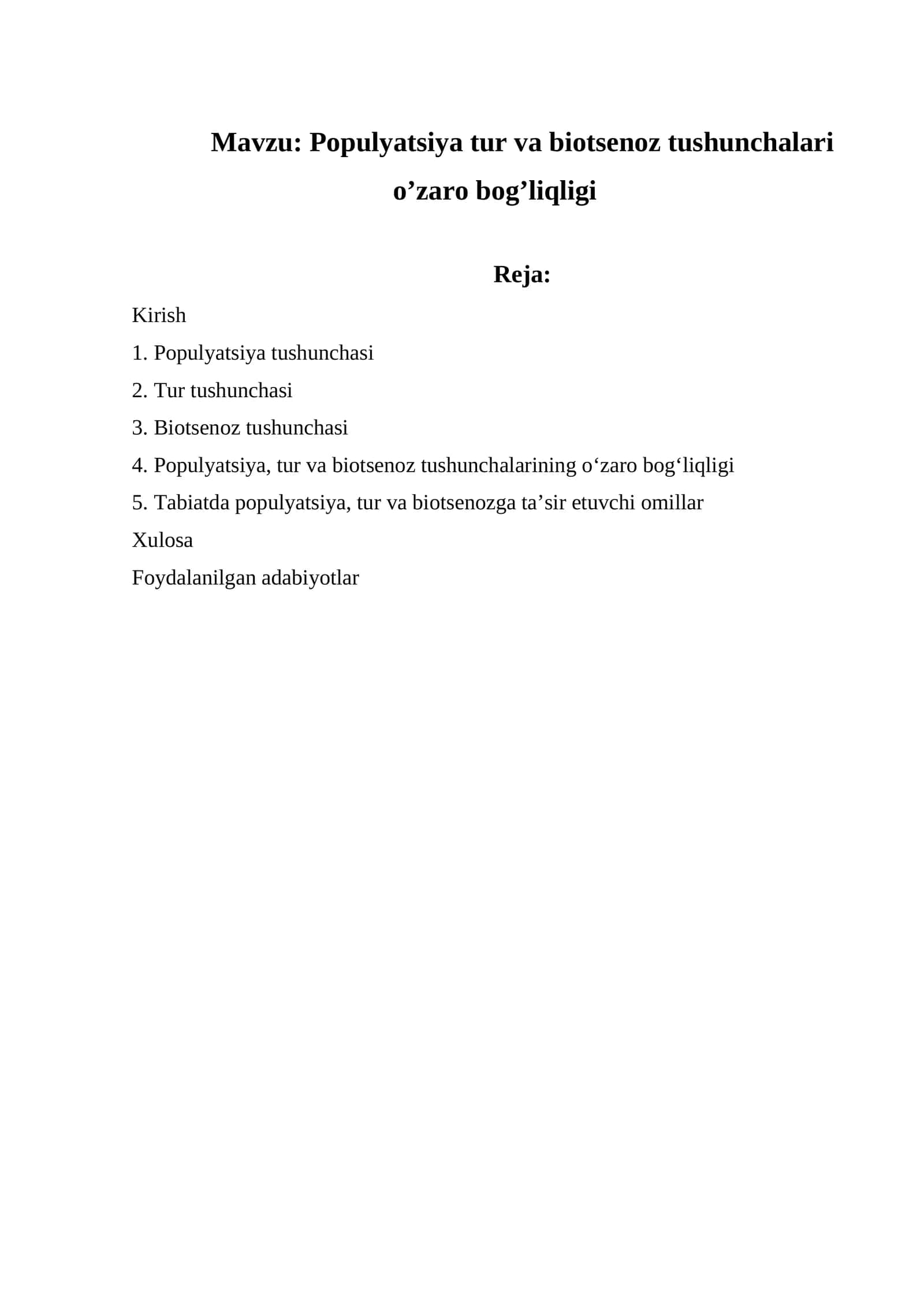 Populyatsiya tur va biotsenoz tushunchalari o’zaro bog’liqligi 1