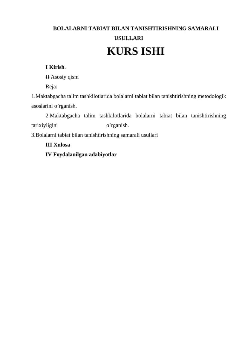 Bolalarni Tabiat Bilan Tanishtirishning Samarali Usullari Kurs Ishi 1