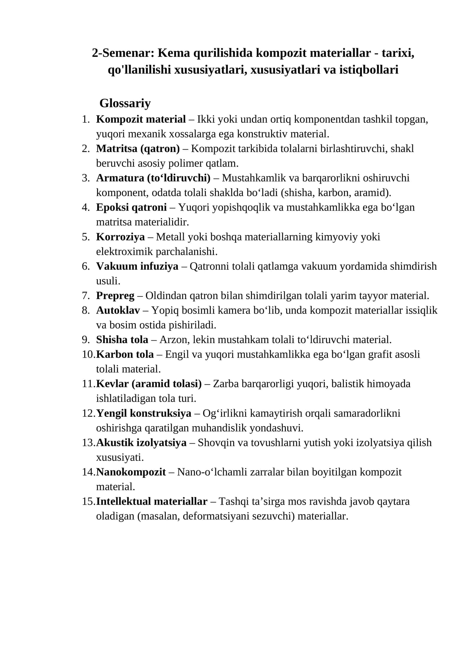 Kompozit materiallar va ularning qo'llanilishi 1