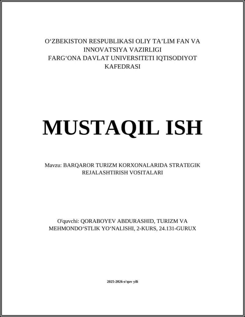 BARQAROR TURIZM KORXONALARIDA STRATEGIK REJALASHTIRISH VOSITALARI 1