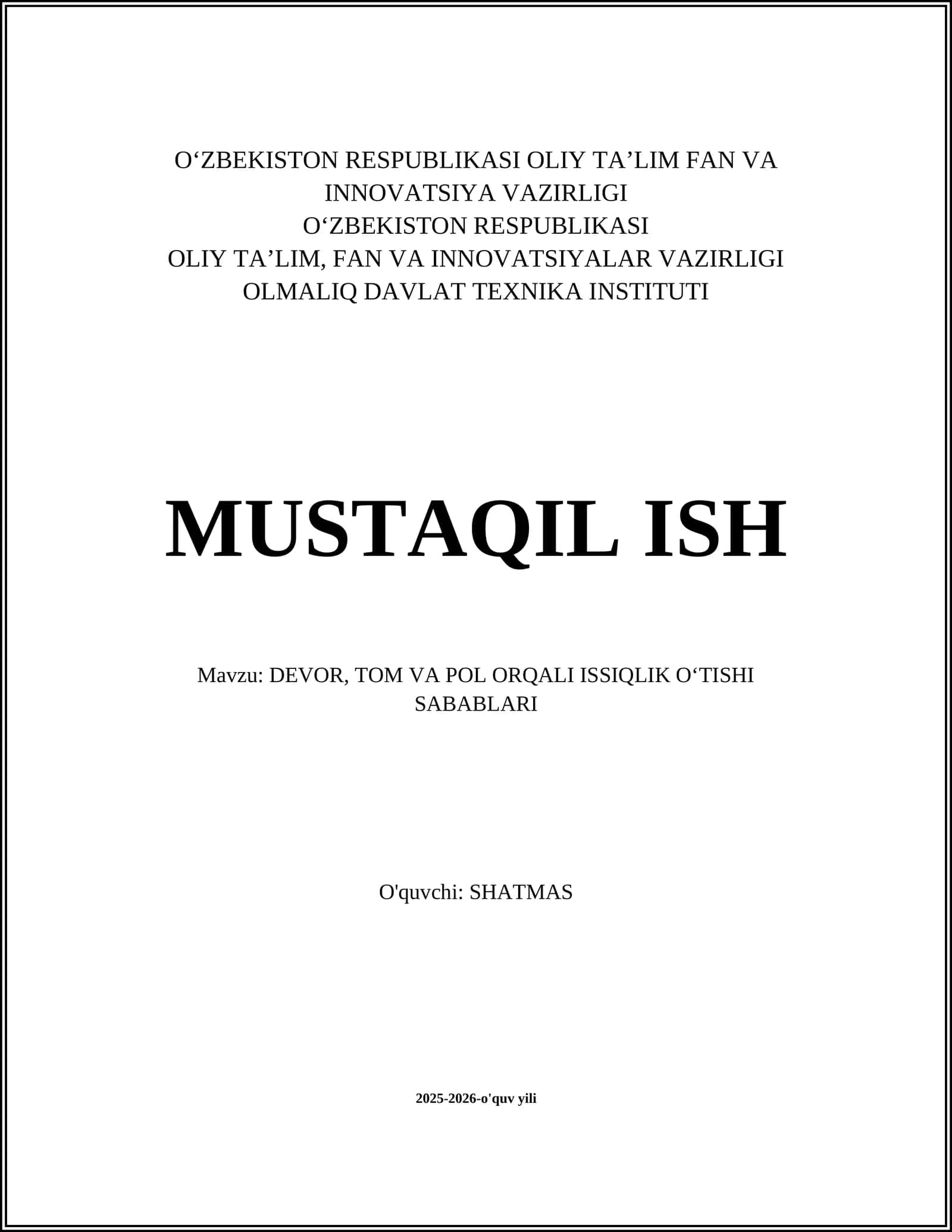DEVOR, TOM VA POL ORQALI ISSIQLIK O‘TISHI SABABLARI 1