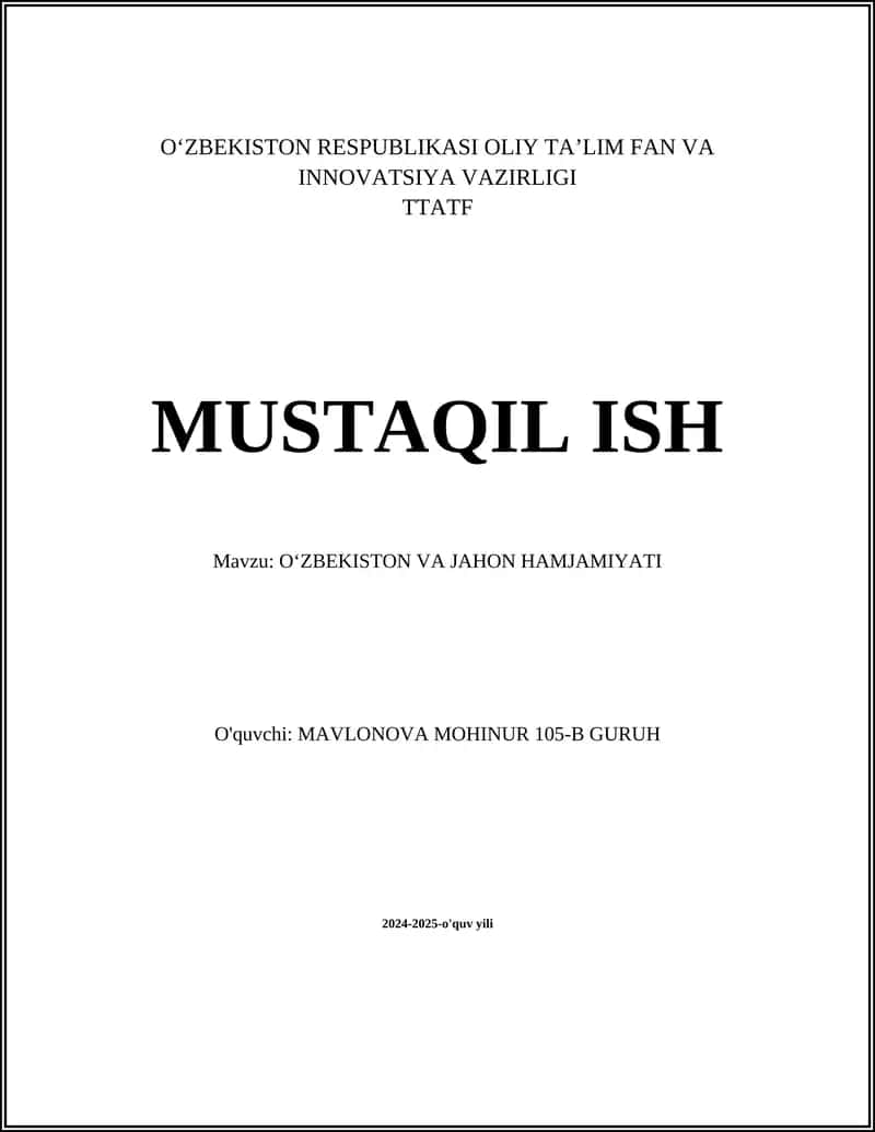 O‘ZBEKISTON VA JAHON HAMJAMIYATI 1