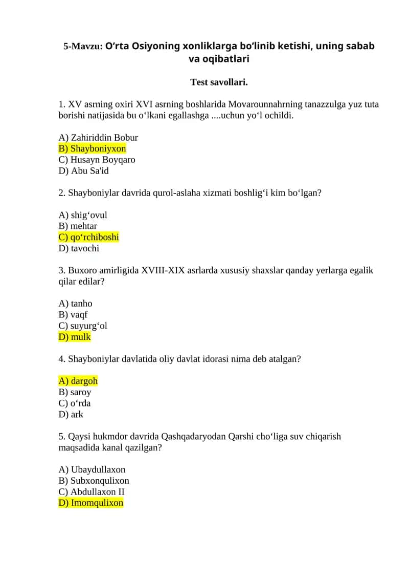 XV asrning oxiri XVI asrning boshlarida Movarounnahrning tanazzulga yuz tuta borishi natijasida bu o‘lkani egallashga....uchun yo‘l ochildi. 1