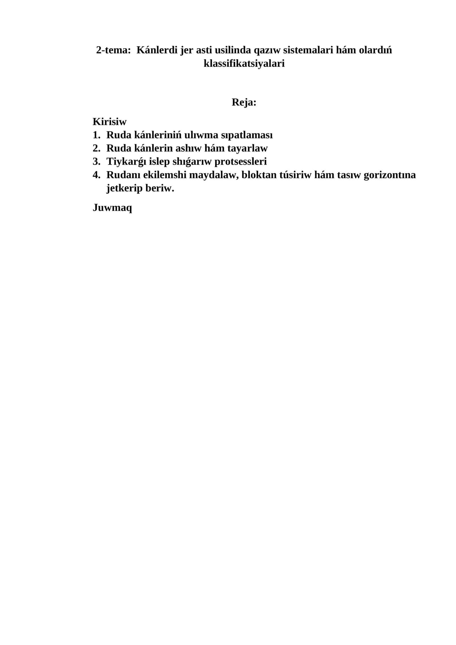 Kánlerdi jer asti usilinda qazıw sistemalari hám olardıń klassifikatsiyalari 1