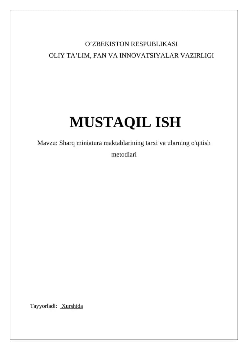 Sharq miniatura maktablarining tarxi va ularning o'qitish metodlari 1