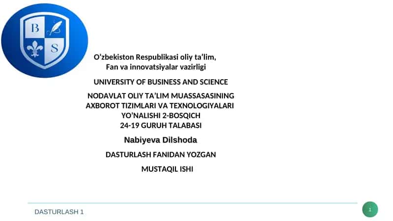 DASTURLASH FANIDAN YOZGAN MUSTAQIL ISHI 1