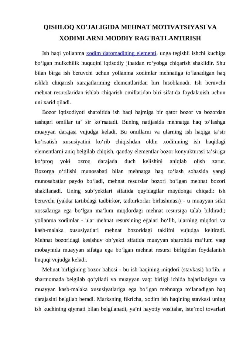 Qishloq xo'jaligida mehnat motivatsiyasi va xodimlarni moddiy rag'batlantirish 1