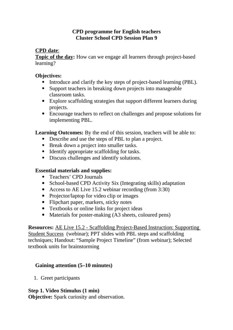 Cluster School CPD Session Plan 9 1