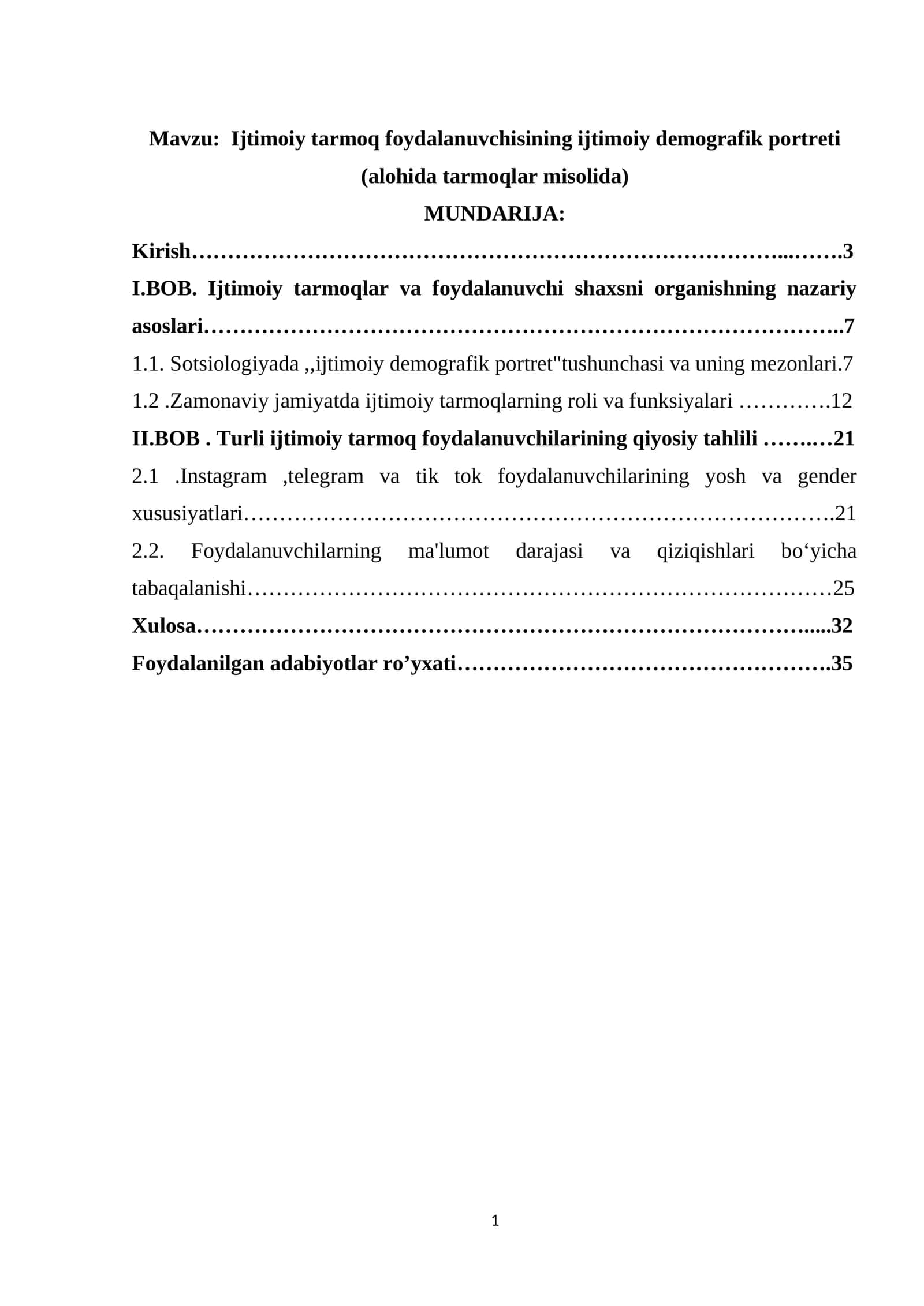 Ijtimoiy tarmoq foydalanuvchisining ijtimoiy demografik portreti (alohida tarmoqlar misolida) 1