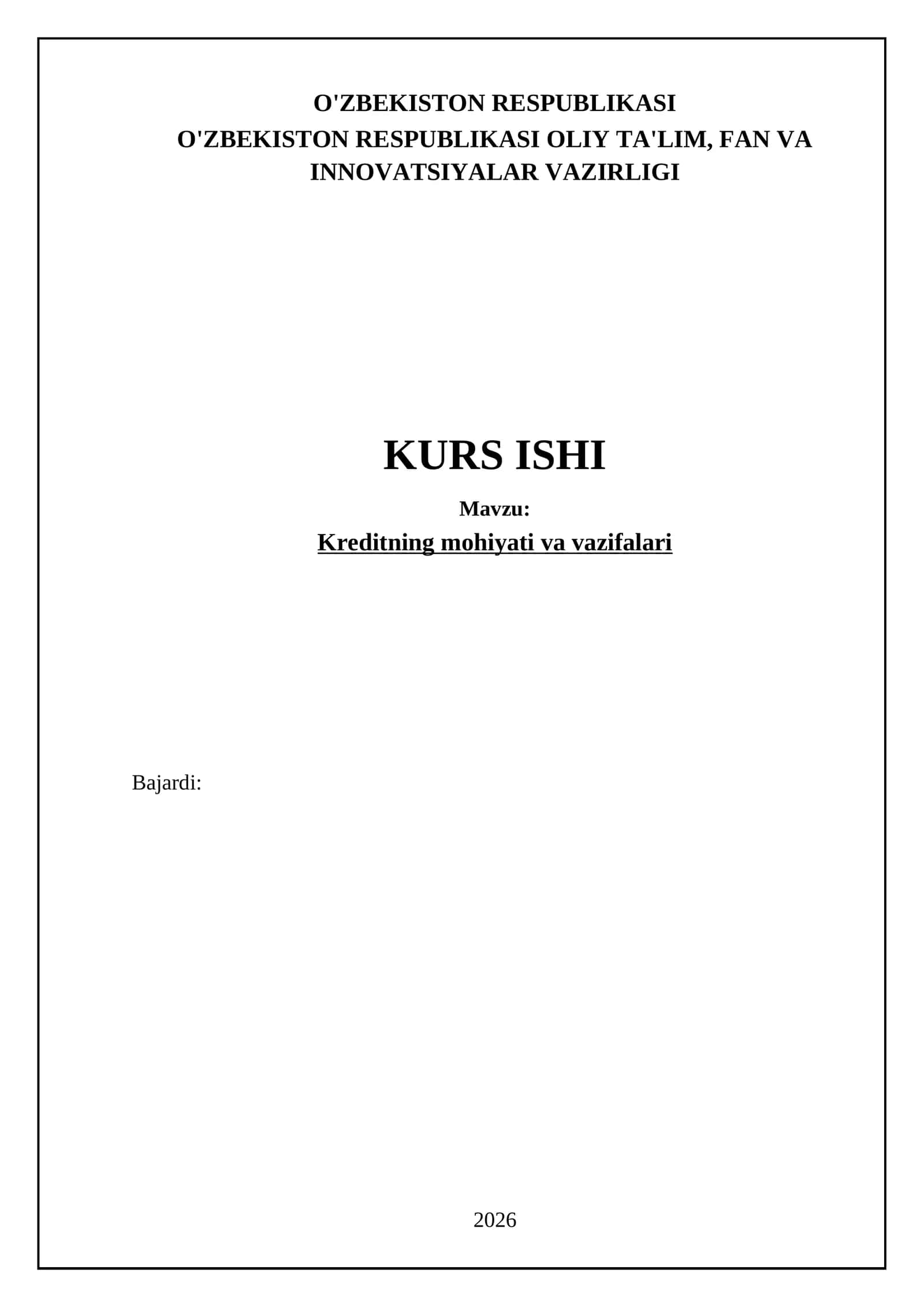 Kreditning mohiyati va vazifalari 1