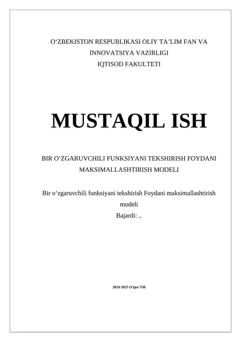 Foyda maksimallashtirish modellari