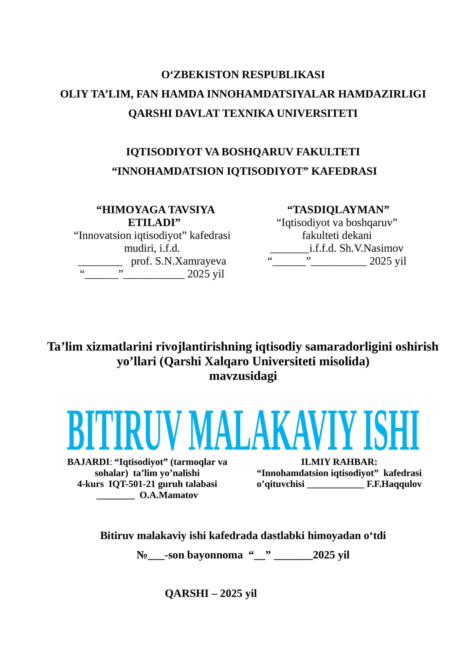 Ta’lim xizmatlarini rivojlantirishning iqtisodiy samaradorligini oshirish yo’llari 1