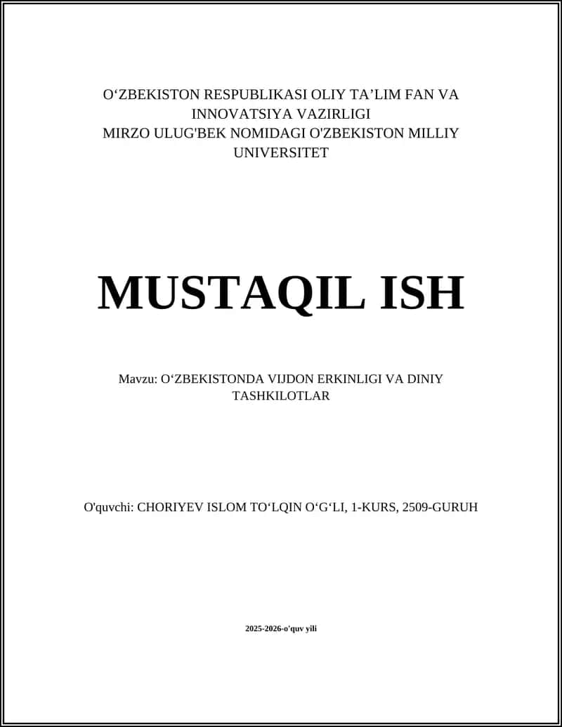 OʻZBEKISTONDA VIJDON ERKINLIGI VA DINIY TASHKILOTLAR 1