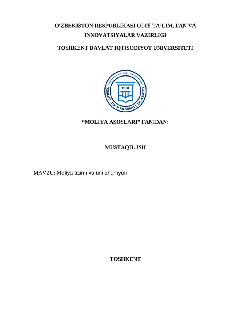 Moliya tizimi va uni ahamyati 1