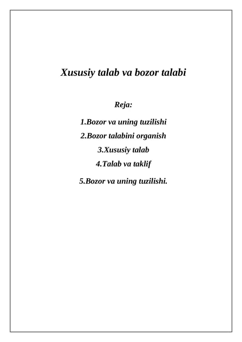 Xususiy talab va bozor talabi 1