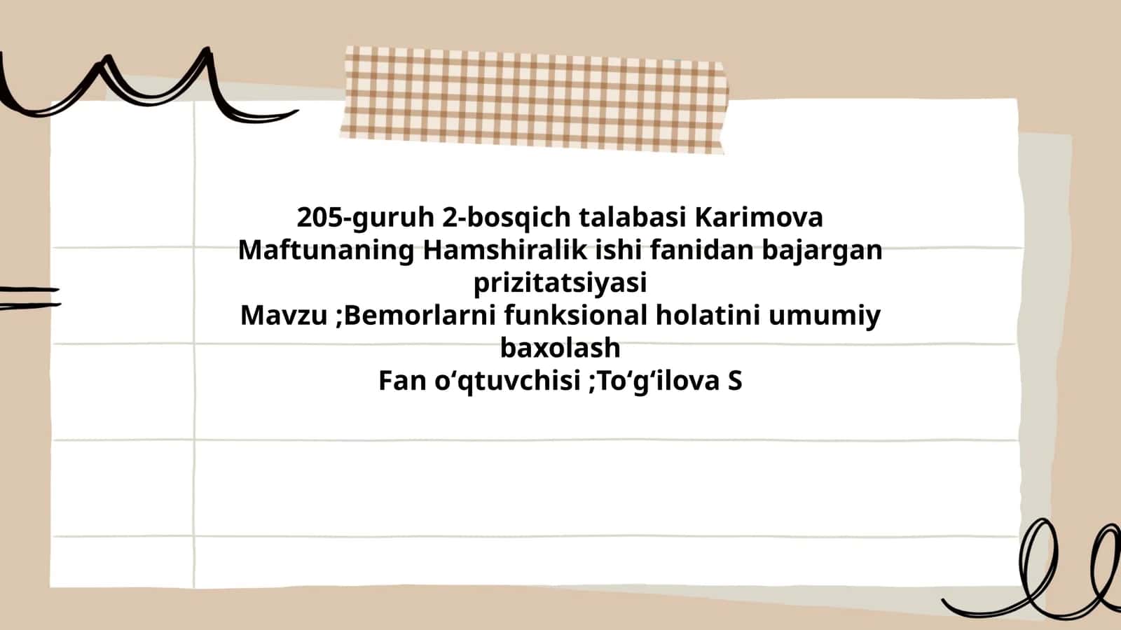 Bemorlarni funksional holatini umumiy baxolash 1