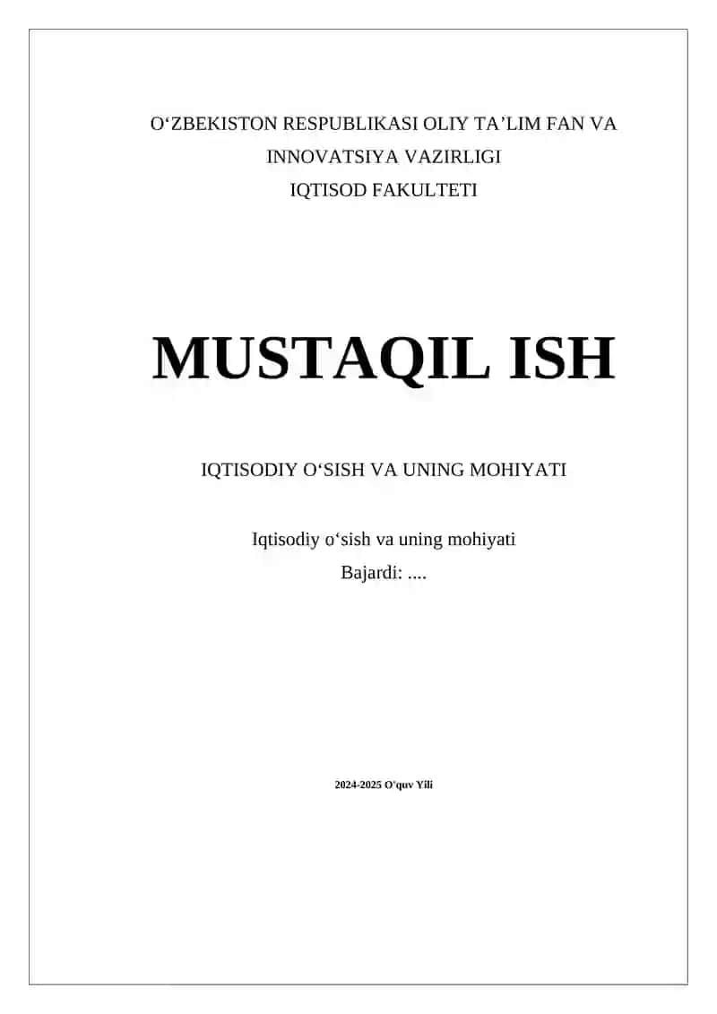 Iqtisodiy o'sish va uning mohiyati