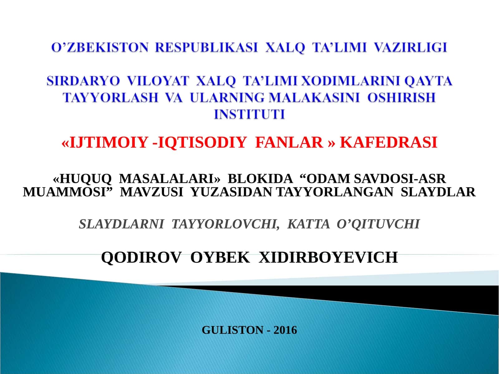 "Odam savdosi-asr muammosi" mavzusi yuzasidagi slaydlar 1