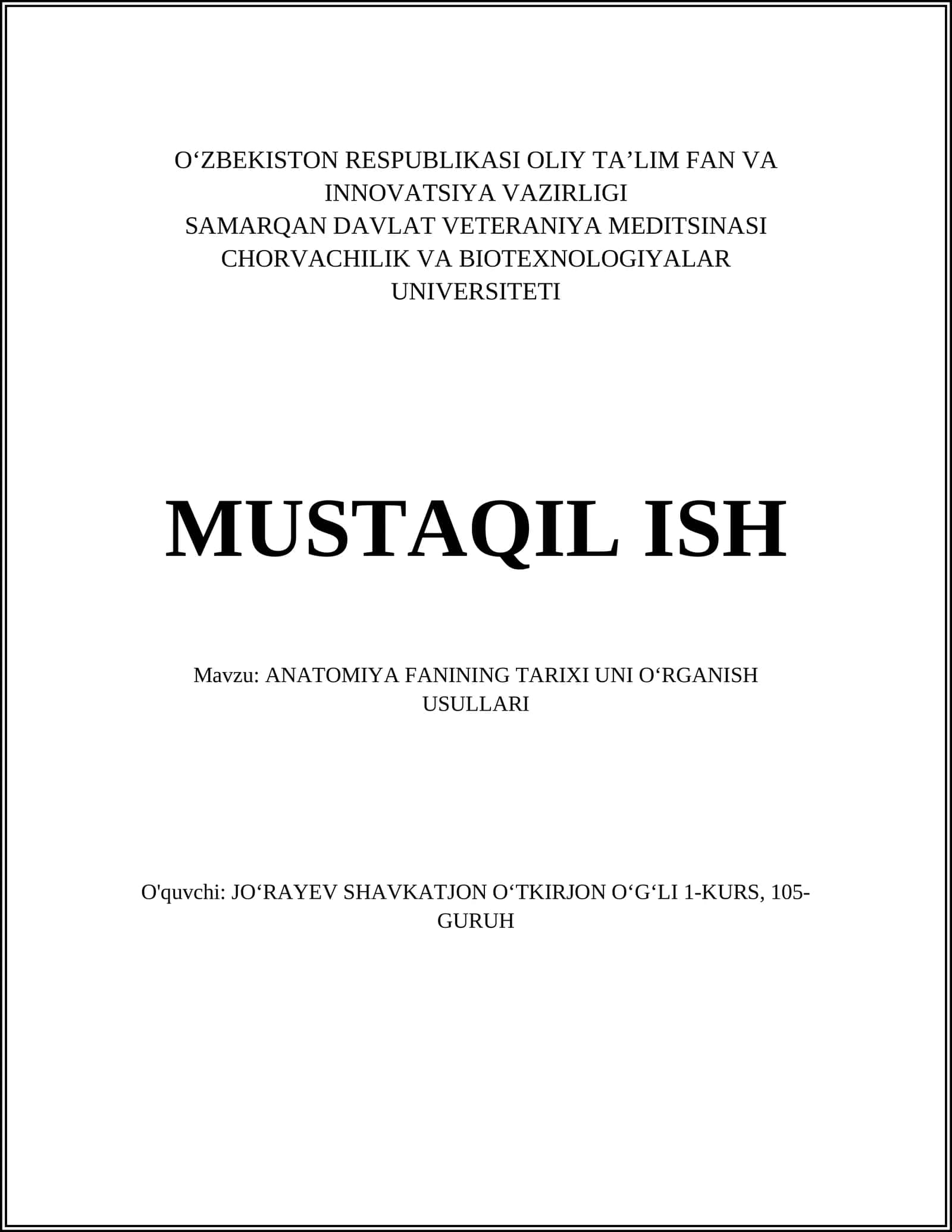 ANATOMIYA FANINING TARIXI UNI O‘RGANISH USULLARI 1