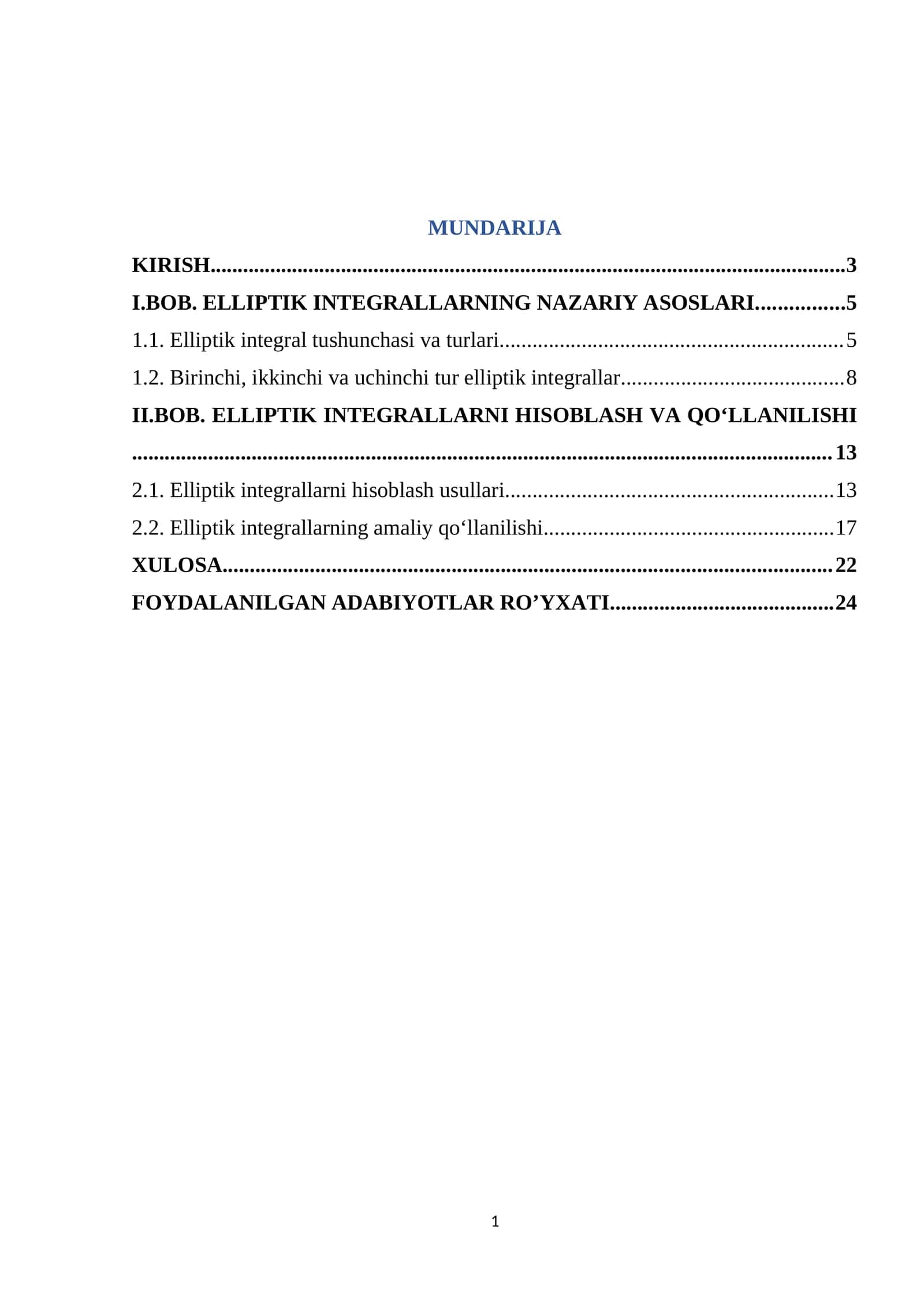 Elliptik integral kurs ishi 1