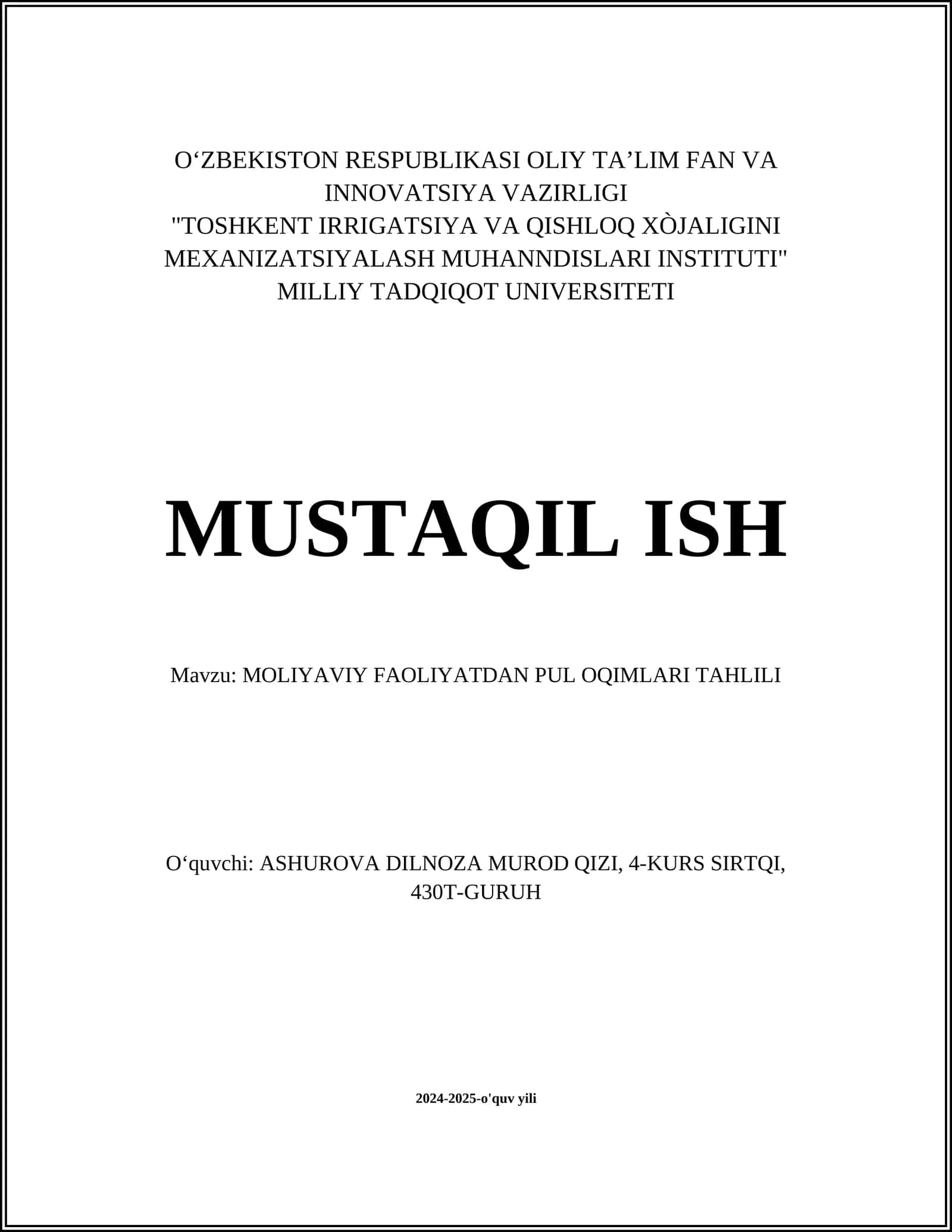 Moliyaviy Faoliyatdan Pul Oqimlari Tahlili 1