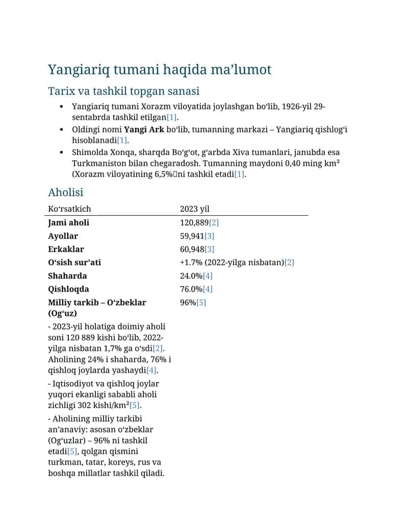 Yangiariq tumani haqida ma’lumot 1
