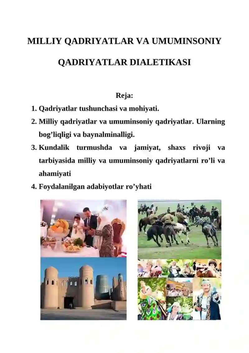 MILLIY QADRIYATLAR VA UMUMINSONIY QADRIYATLAR DIALETIKASI