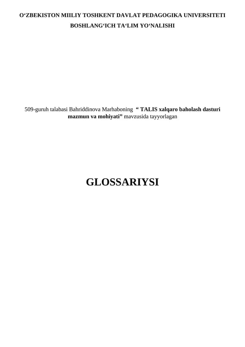 "TALIS xalqaro baholash dasturi mazmun va mohiyati" glossariy 1
