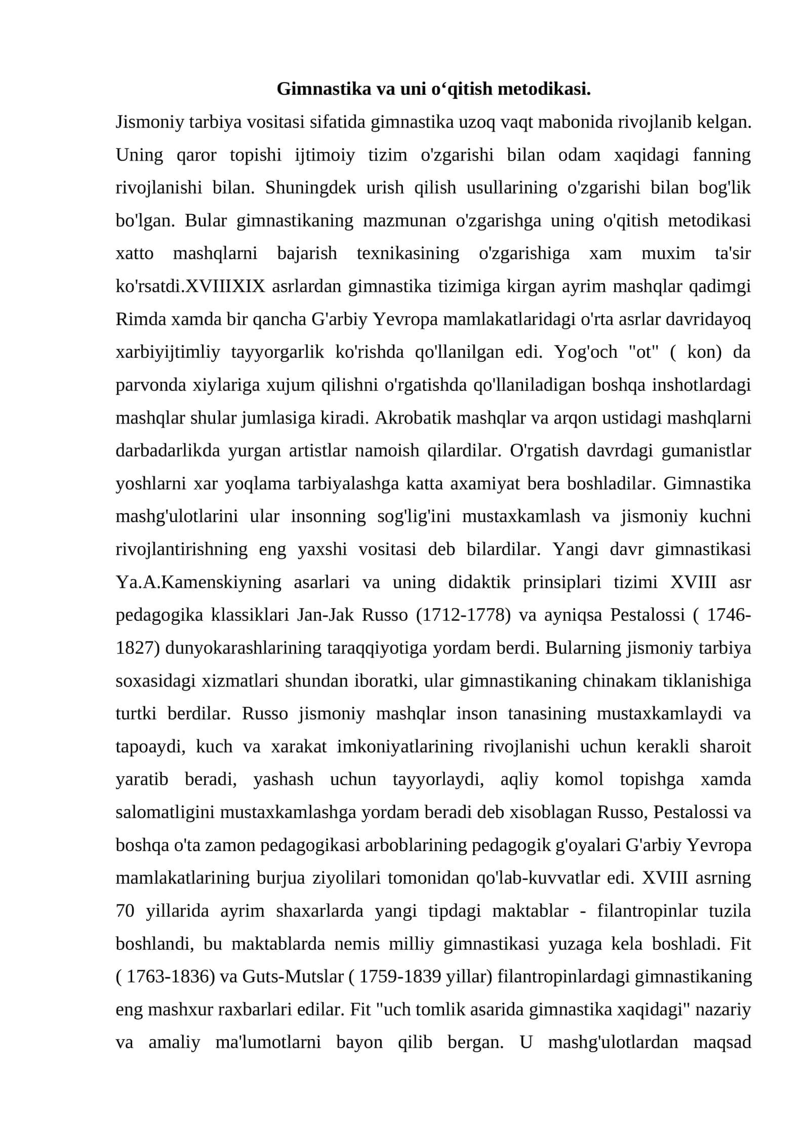 Gimnastika va uni oʻqitish metodikasi 1