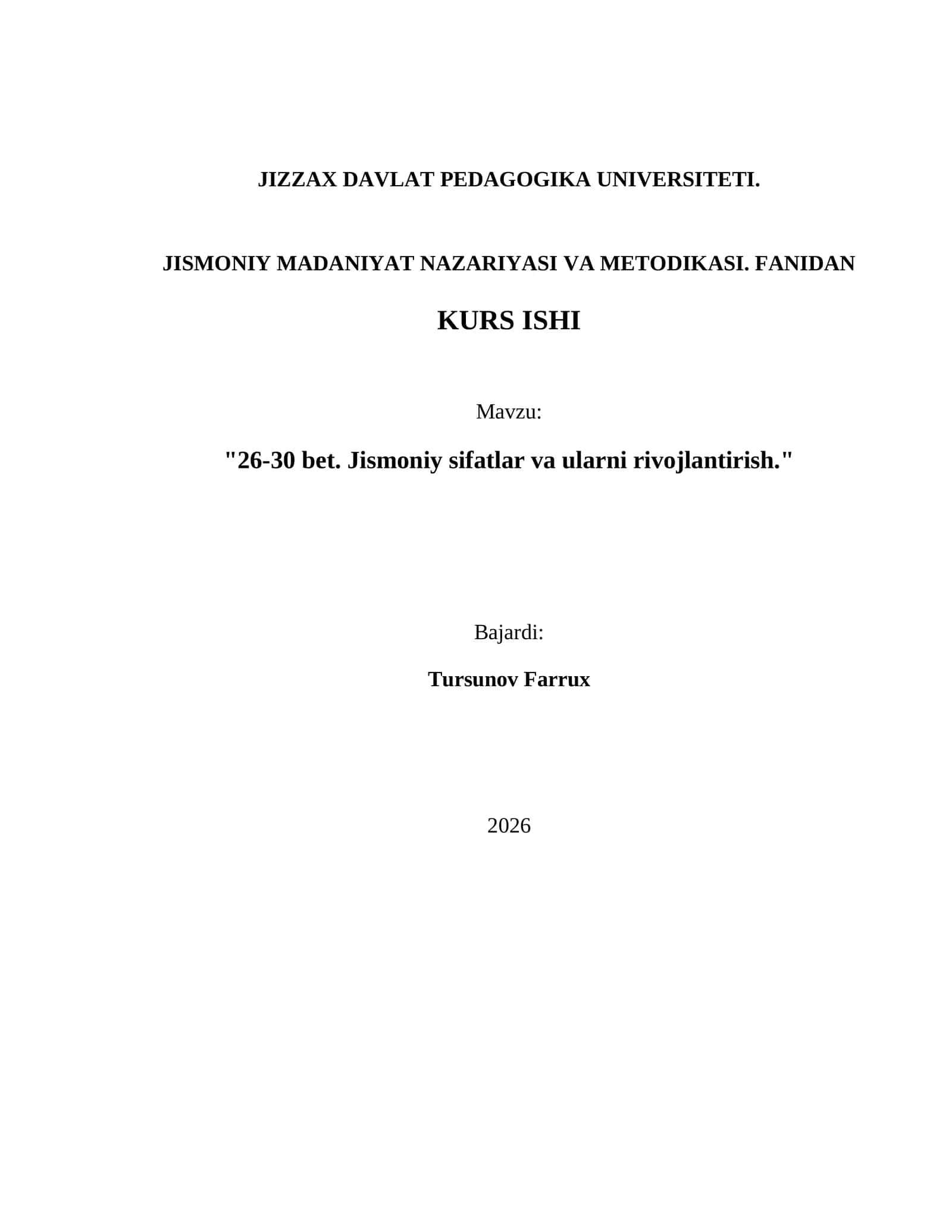 JISMONIY MADANIYAT NAZARIYASI VA METODIKASI. FANIDAN 1