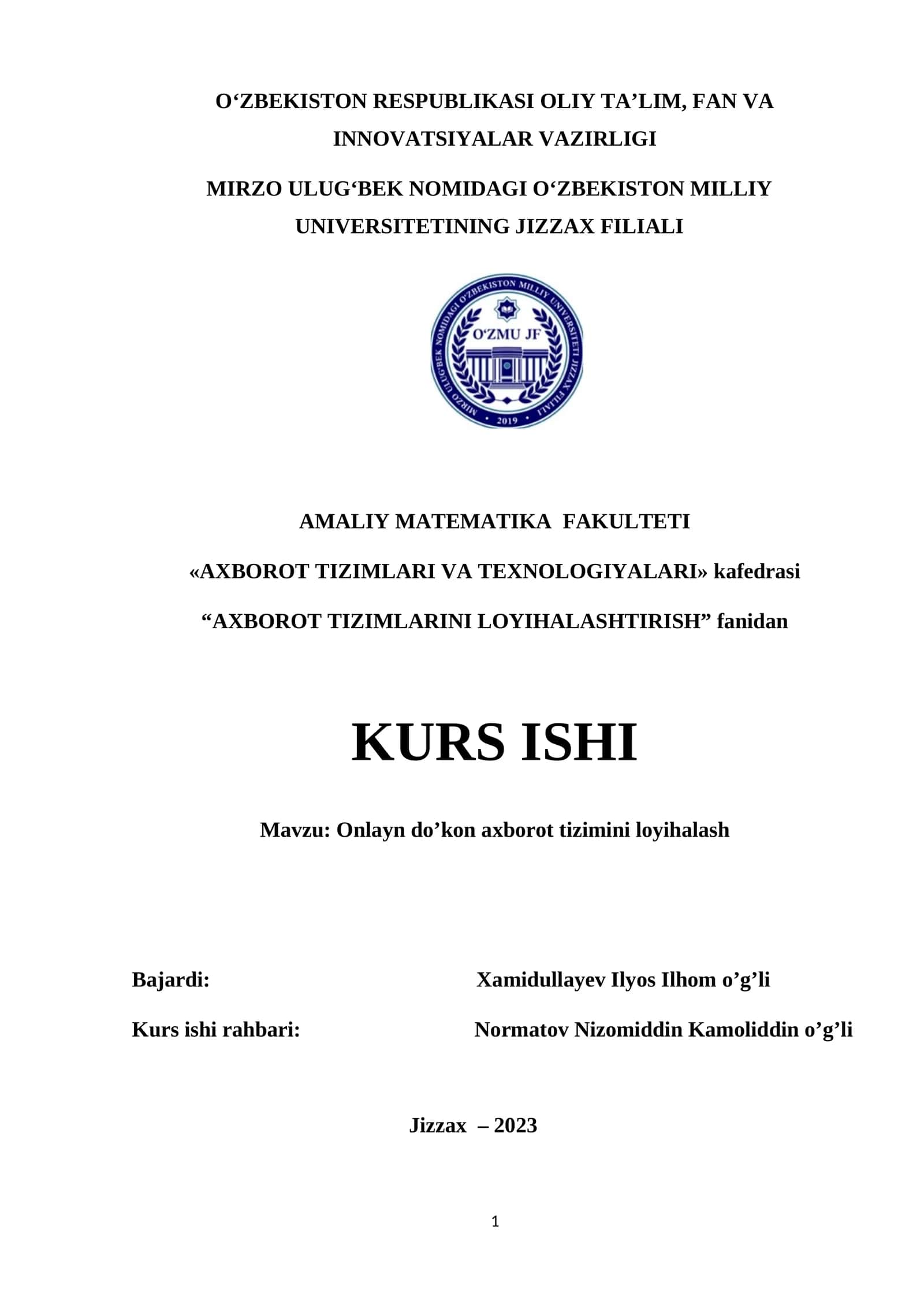 Onlayn do’kon axborot tizimini loyihalash 1