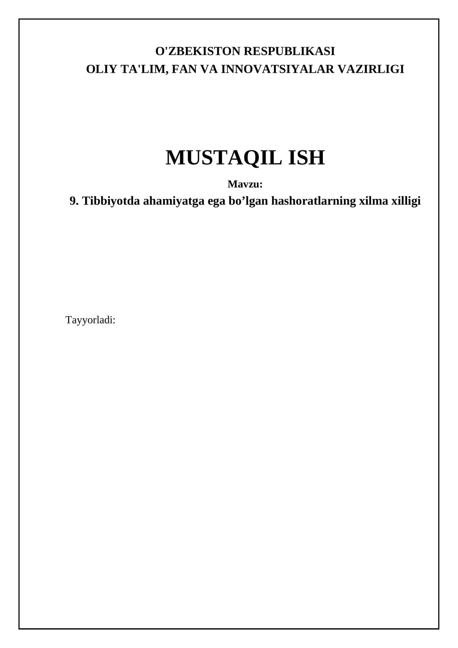 Tibbiyotda ahamiyatga ega bo’lgan hashoratlarning xilma xilligi 1