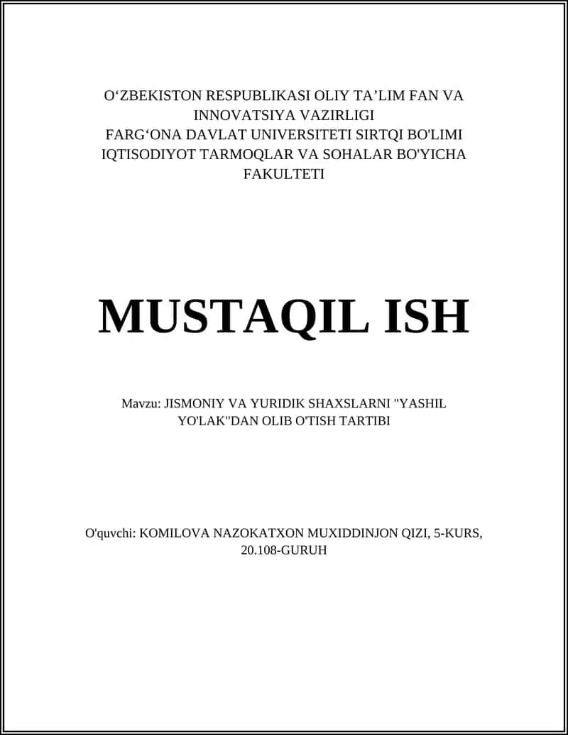 "Yashil yo'lak" tizimi 1